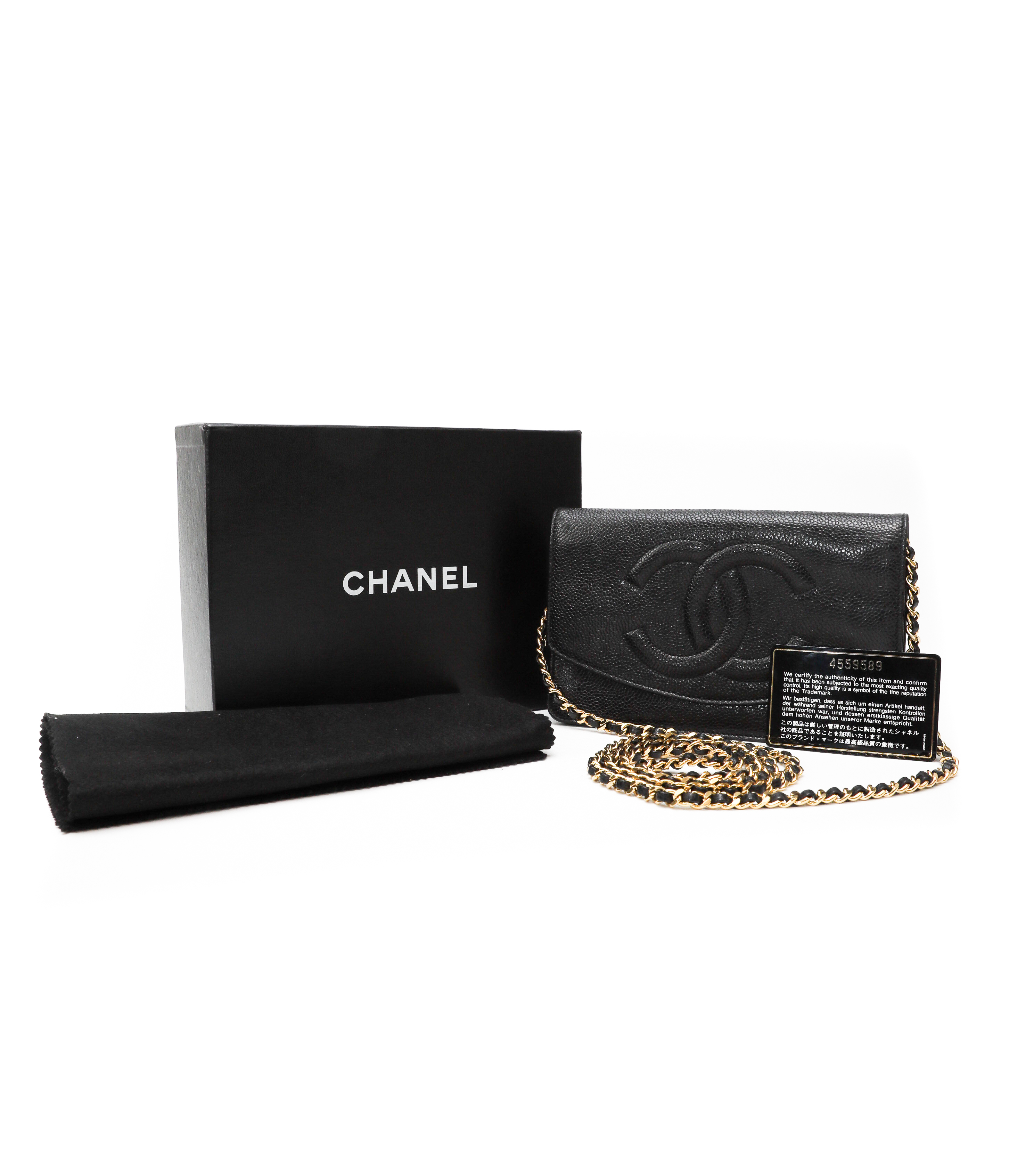 Vintage Chanel Flap Wallet Chain Shoulder Black Caviar - Vintage Handbag